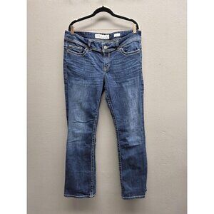 BKE Payton Jeans Womens 34R Blue Bootcut Mid Rise Stretch Denim Distressed Style